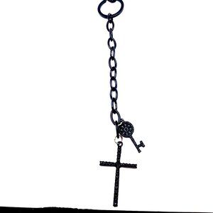 Black Goth Cross + Key 8 Inch Keychain or Purse Charm